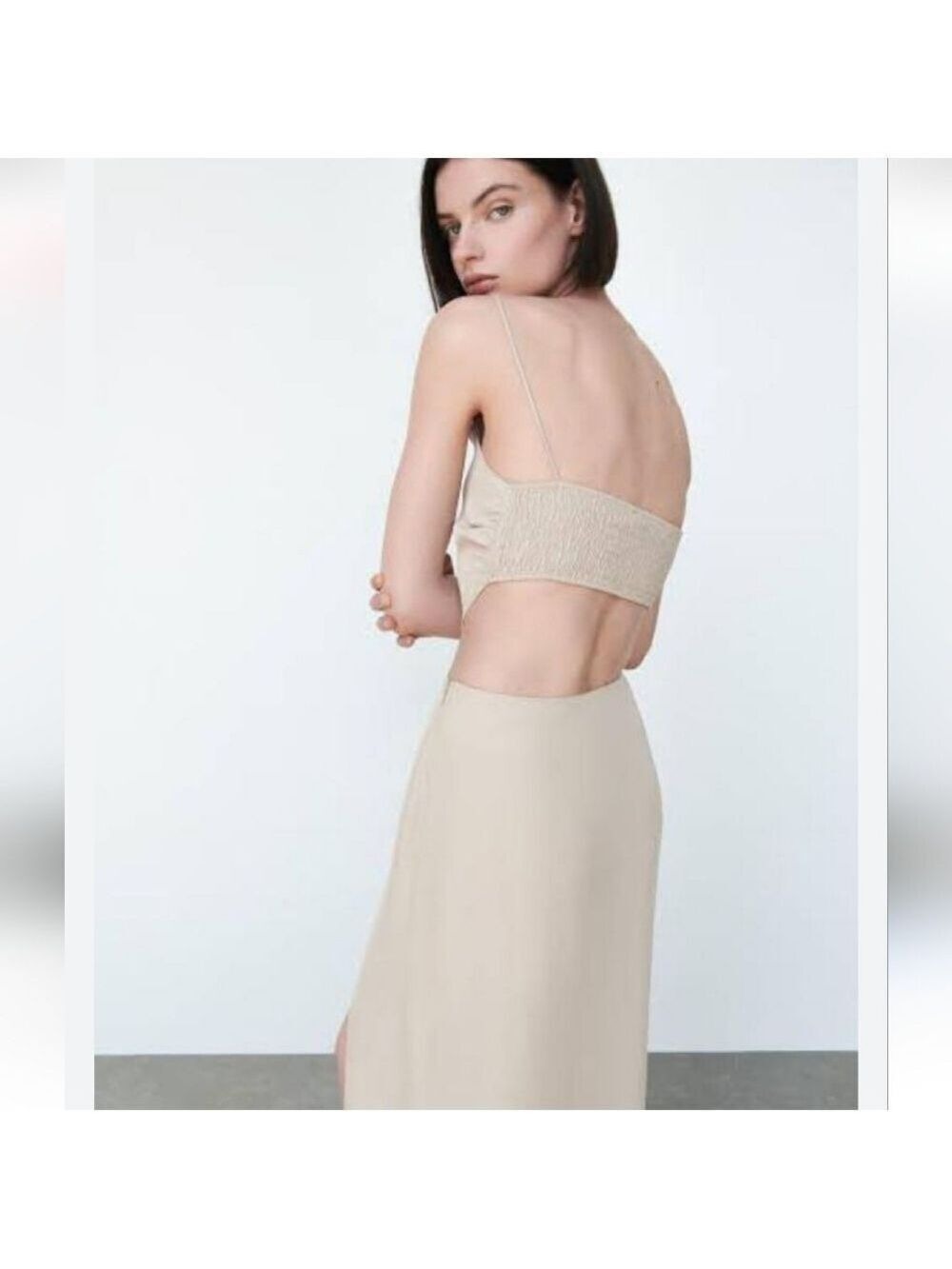 Zara Cut Out V-neck Beige Dress, Size S - Picture 5 of 15